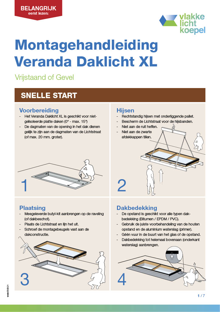 Montagehandleiding Veranda Daklicht XL