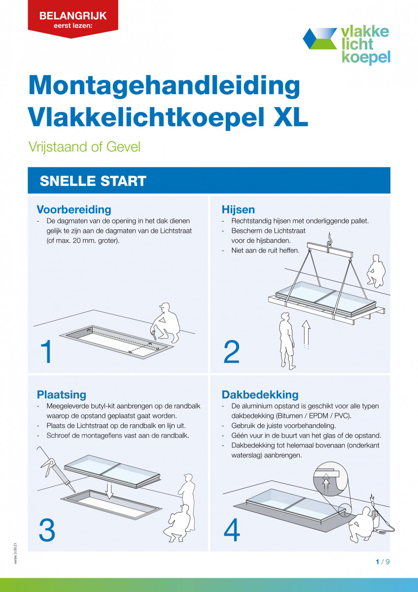 Montagehandleiding Vlakkelichtkoepel XL