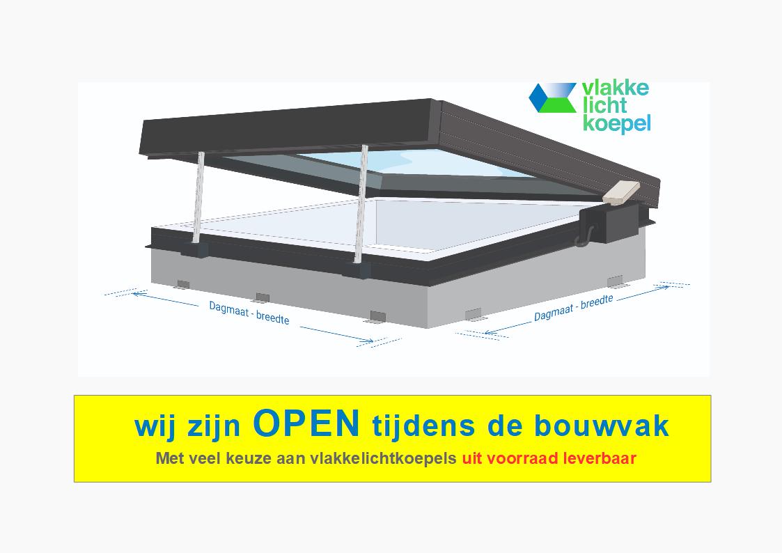 Vlakkelichtkoepel open tijdens de bouwvak
